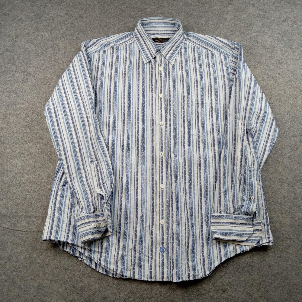 Bugatchi Shirt Mens XL Blue Striped Woven Cotton Button Front Long Sleeve Casual